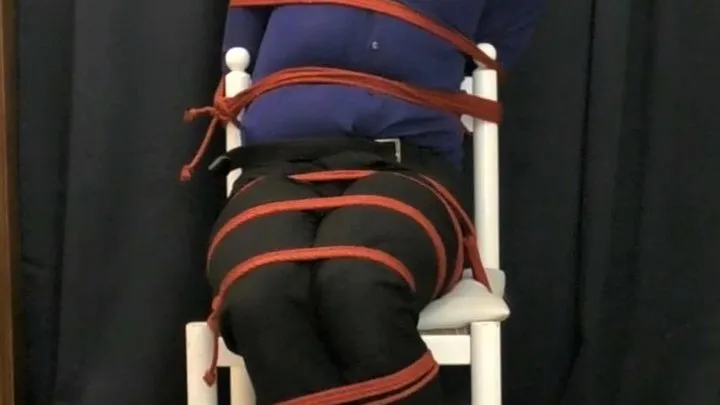 Tony, roped and massively gagged in chairtie escape challenge