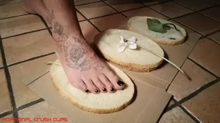 Italian girlfriend - Bread snacks leafs and fruit crush fetish barefeet and rugged sandals