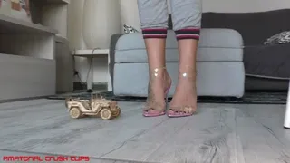 Italian girlfriend - Wooden and metal toy car crush fetish in high heel