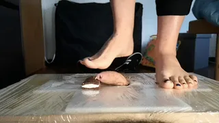 Italian girlfriend - snacks and cock crush over cock box barefeet