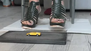 Italian girlfriend - Giantess toy car crush fetish in wedges sandals