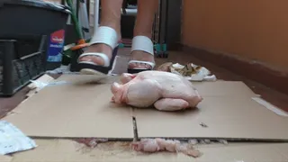 Italian girlfriend - raw chicken crush fetish in white clogs cam1