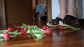 Radish crush in wooden clogs crush fetish