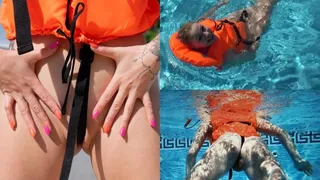 Naked Swimming In Life Jacket With Tight Crotch Strap