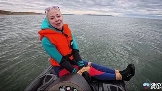 Bondage Rope Out at Sea in Wetsuit and Lifejacket