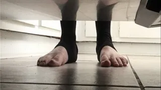 Size 10 Female Feet Washing Dishing and Sweeping While Wearing Bare Toe Leggings