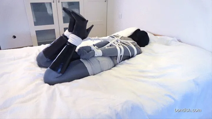 ZENTAI SECTRETARY PART 10: HOGTIED IN LAYERED PANTYHOSE & BOOTS