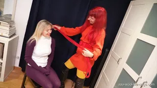 VERA & LUCIA: CHAIRTIED AND GAGGED IN PURPLE TIGHTS