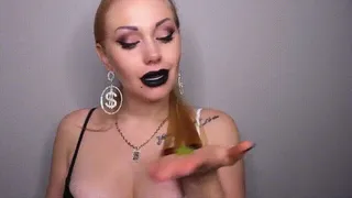 Giantess swallowing her shrinking slaves in front of the eyes of her new food-victims!