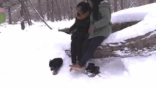 Exclusive series Black on white: Angela and Filliphine in the winter frosty forest (Part 2 of 2)