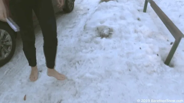 Olivia's long walk barefoot in the snowy forest (Full)