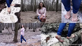Young beautiful student Katie barefoot in the snow, ice and frozen ground (Full with 55% discount)