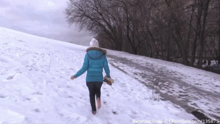 Beautiful Olga barefoot on the snow and in her car (Part 1 of 6)