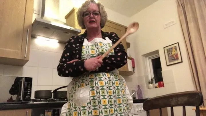 POV scolding with wooden spoon for not doing your chores