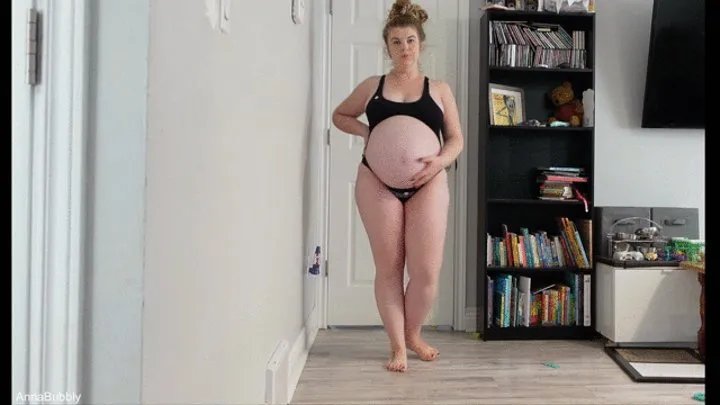 Pregnant Open Belly Swimsuit and Dildo Play