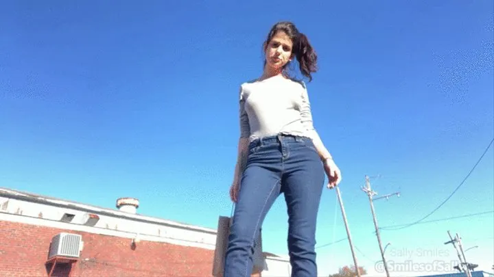 Giantess in Jeans Gets Big Bloated Belly While Devouring Huge Messy Sandwich