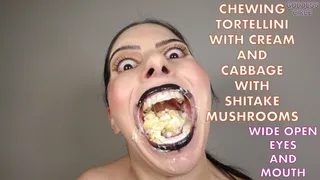 CHEWING TORTELLINI WITH CREAM AND CABBAGE WITH SHITAKE MUSHROOMS - WIDE OPEN EYES AND MOUTH (Video request)