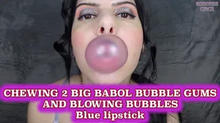 CHEWING 2 BIG BABOL BUBBLE GUMS AND BLOWING BUBBLES - BLUE LIPSTICK