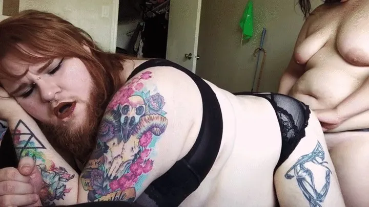 Bearded BBW Lesbian Strapped from Behind