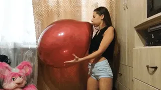 Self-made blowing to pop two big balloons