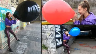 Nastya b2p three huge balloons on a city streets