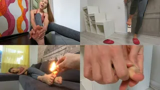 Nastya's step brother doing dirty tricks with her big toe