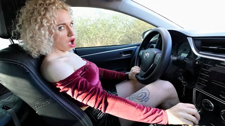 Katya trying to start her car and gets horny