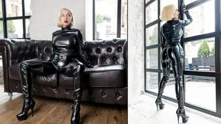 Dominant Katya in totally leather outfit and chap boots