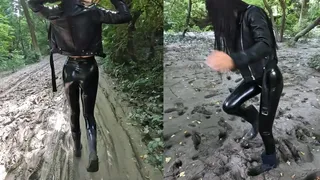 Jade walking through the mud in rubber boots