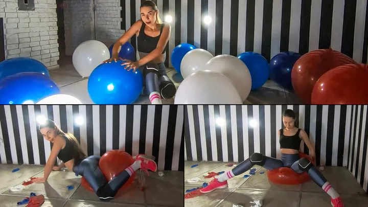 Nastya in mass popping balloons with her booty