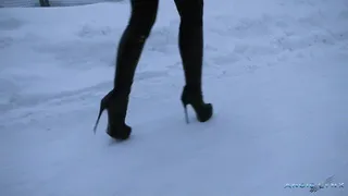 WALKING ON ICE WITH PATENT LEATHER HIGH HEELS BOOTS