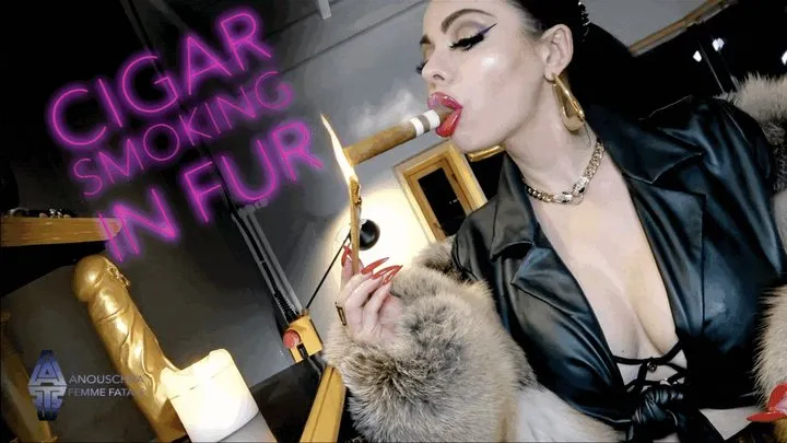 CIGAR SMOKING IN FUR AND LEATHER LEGGINGS