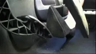 Driving in her Black suede work heels - PEDAL View