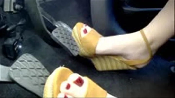 Driving manual stick in High Wedge Shoes - Side View