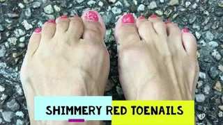 Red shimmery toenails