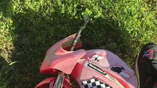 I find a toy motorcycle in the countryside and destroy it with my feet - nike air max 98