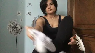 self tickling for my feet with a feather