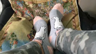 Miss Minnie shows her beautiful bare feet taking off her socks