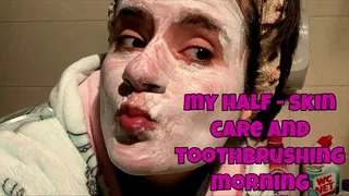 tooth brushing with electric toothbrush and half daily facial cleaning