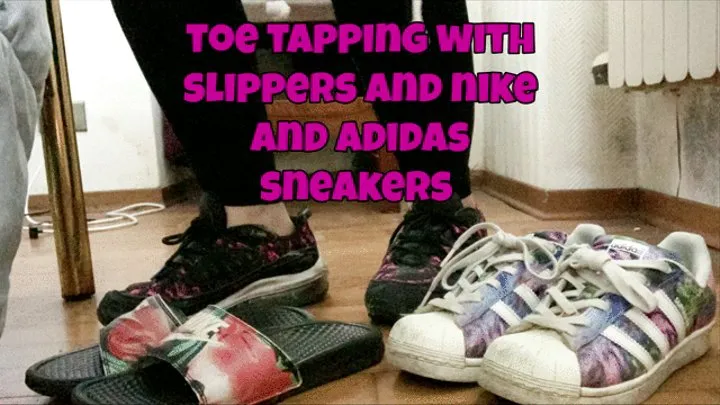 toe tapping with slippers and sneakers on parquet