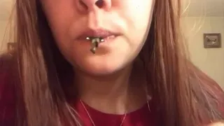 Giantess mae teasing tiny human employee with her sexy mouth