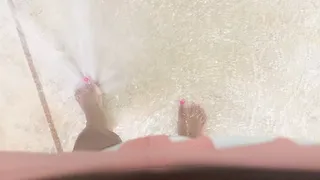 Sexy Soles with Pink Polish get Wet