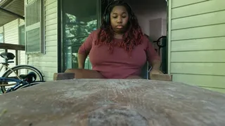 Teeny on Giantess Coffee Table POV