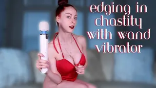 Edging in Chastity with Wand Vibrator