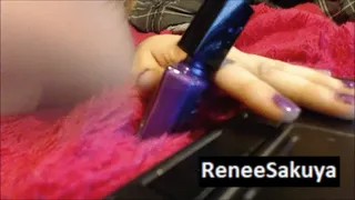 Painting her nails light purple while nude part2