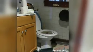 Using bathroom smelling shoes, toilet gets stopped up, plunging it, plunger fetish, full video