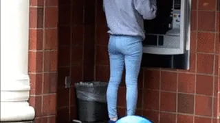 Scarlet pees her jeans at the ATM!