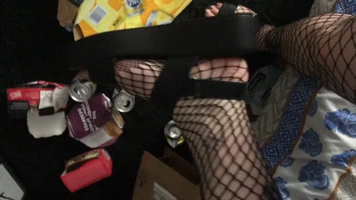 Busty BBW crushes, stomps cans, boxes and trash