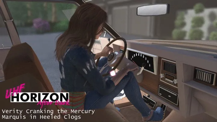 Verity Cranking the Mercury Marquis in Heeled Clogs