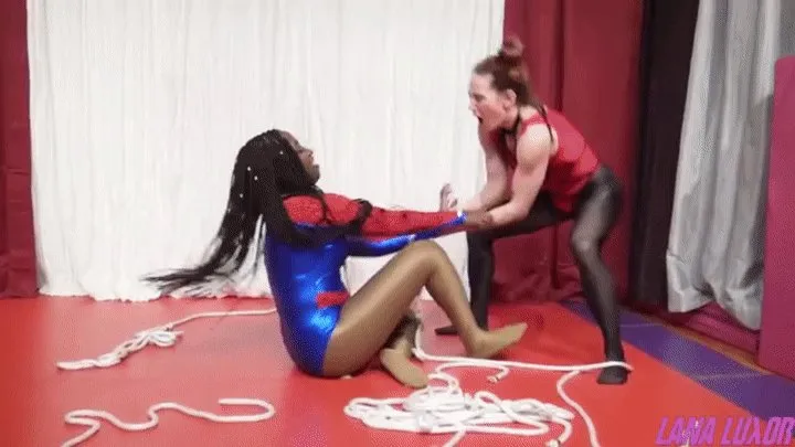 Spidergirl Lana Vs Villianous Veve: Beaten & Bound with Rope